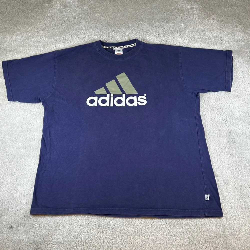 Vintage Adidas Graphic Tee Mens L Navy Blue Short Sleeve Logo Sportswear T-Shirt